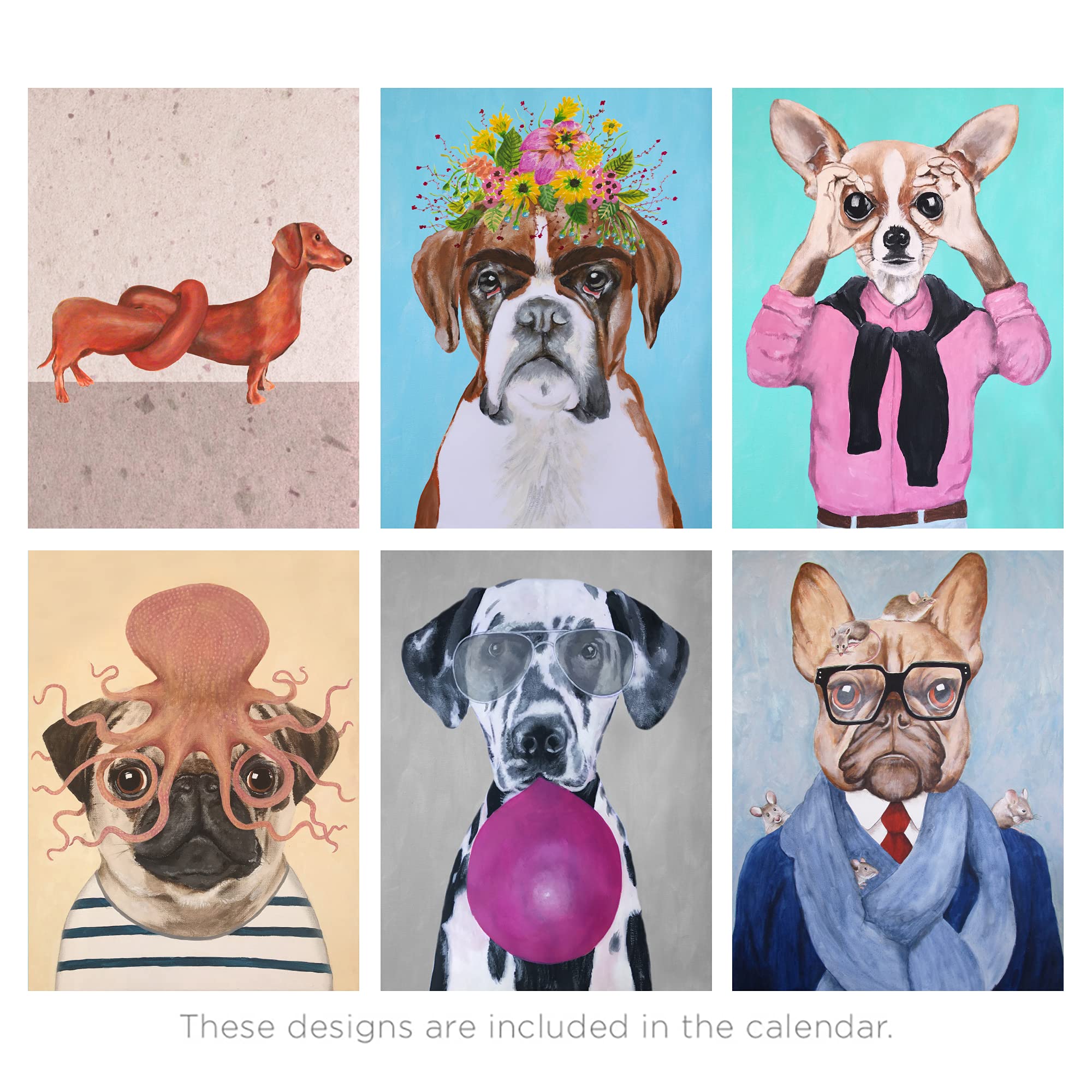 Americanflat 18 Month Wall Calendar - August 2021 to January 2023 - Dog Days Design, 10 x 26 Inches
