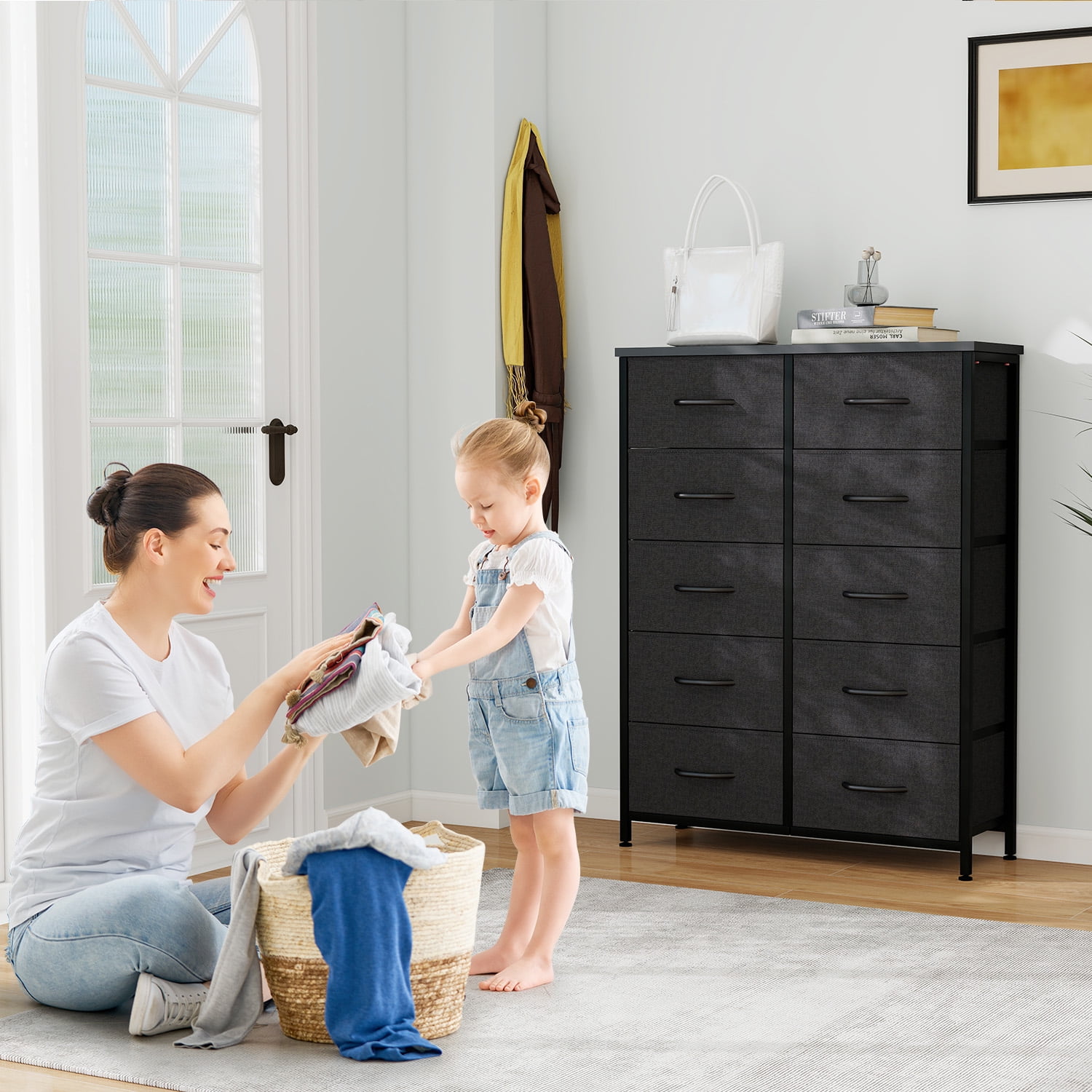 Simenmax 10 Drawer Dresser Organizer Storage Drawers, Chest of Drawers with Fabric Bin for Bedroom, Closet, Entryway,Black