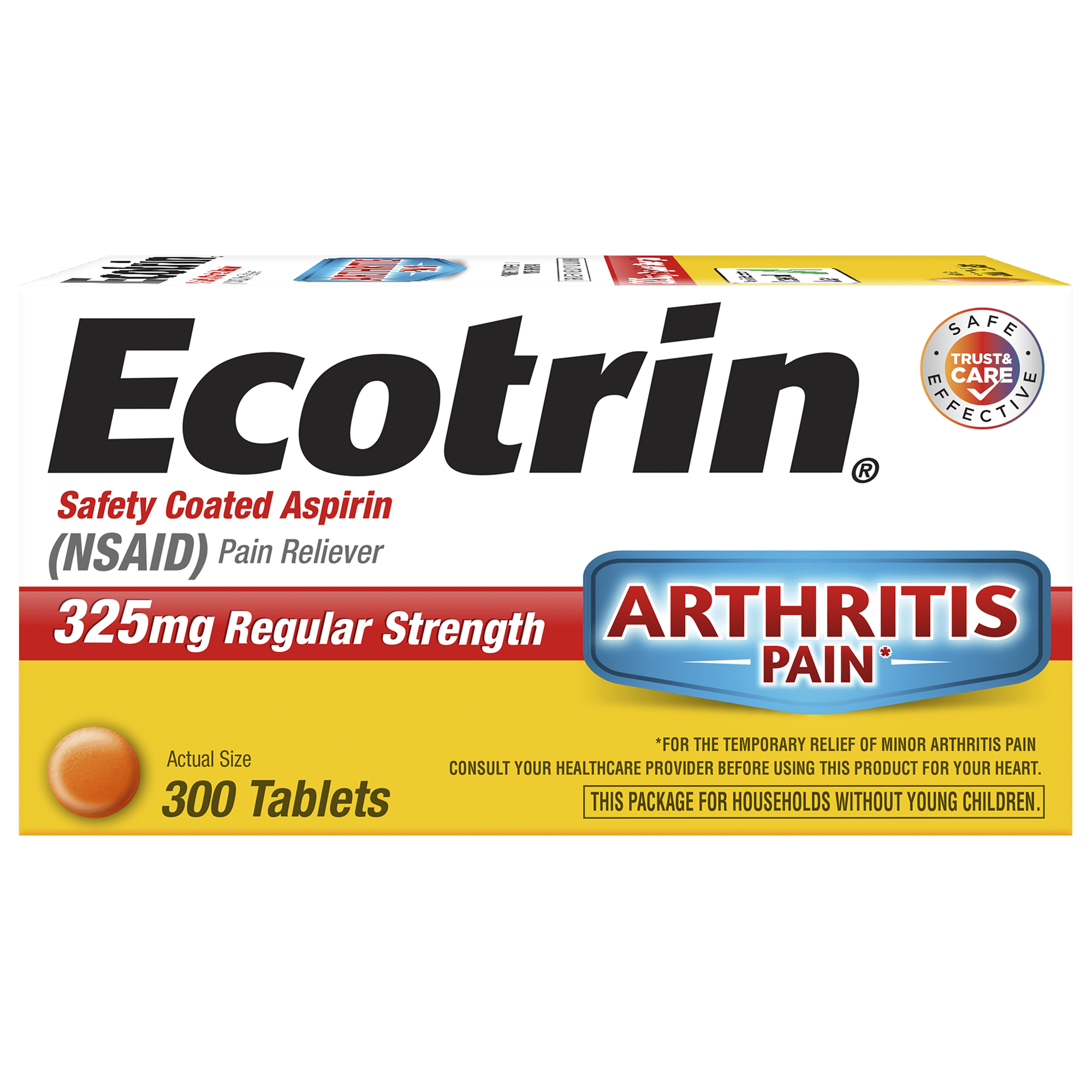 Ecotrin Regular Strength Safety Coated Aspirin, Arthritis Pain, 300 Tablets