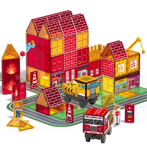 SKTMYY Magnetic Tiles Station Building Set STEM Construction Toy with Vehicles and Traffic Accessories