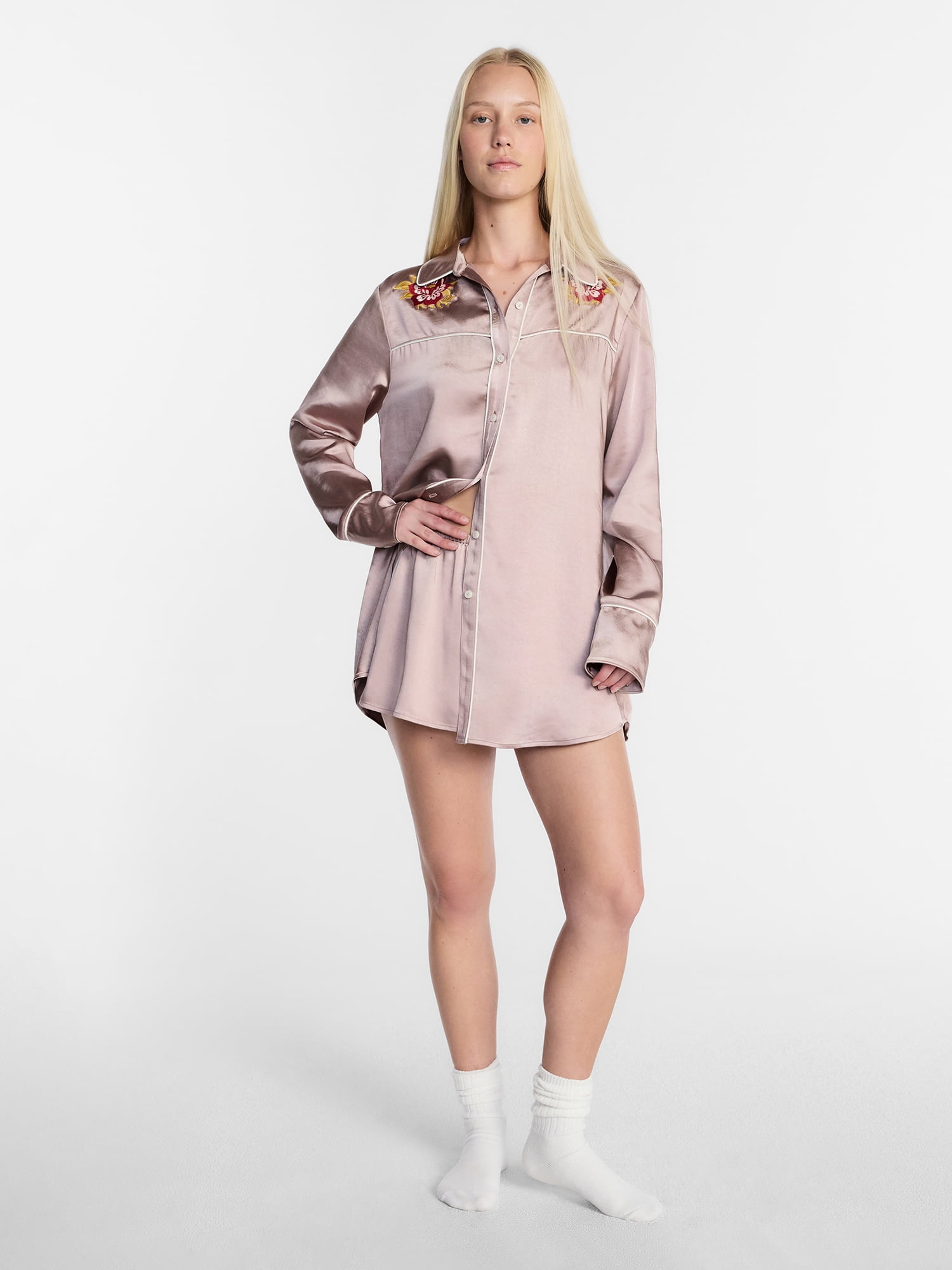 Kacey Lee Women's Satin Sleep Shirt with Long Sleeves, Size XS-XXL