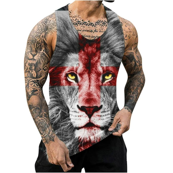 lcziwo Mens 3D Lion Print Vest Tees Plus Size Tank Tops for Men 2024 Summer Gym Muscle Shirts Fitness Bodybuilding Tank Shirt Big and Tall