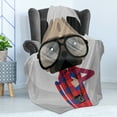 thumbnail image 4 of Hipster Soft Flannel Fleece Throw Blanket, Graphic Design of a Photographer Pug Dog in a Shirt with Glasses and Old Camera, Cozy Plush for Indoor and Outdoor Use, 50" x 60", Multicolor, by Ambesonne, 4 of 5
