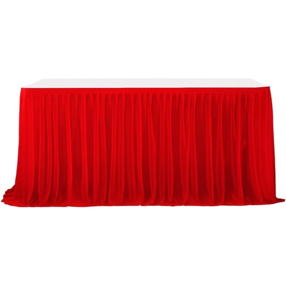 6FT Table Skirt Red Table Skirts Rectangular Pleated Tables Desk Skirts Ruffle Tablecloth Polyester with Adhesive Tape Gift