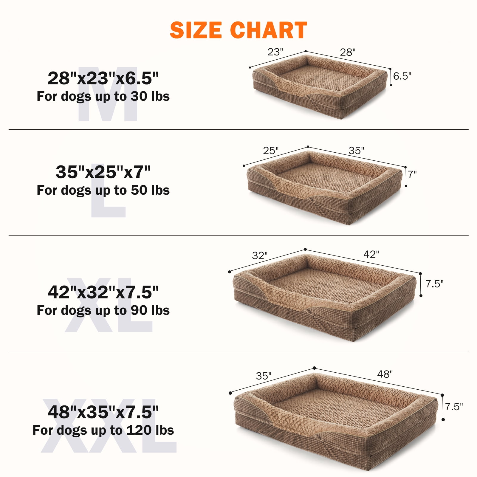 XL Orthopedic Dog Beds for Large Dogs, Washable Egg-crate Memory Foam Dog Couch Bed with Removable Cover, Waterproof Lining and Nonskid Bottom, Brown, 42in