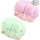 thumbnail image 1 of Gorros de ducha impermeables (rosa+verde), 2 gorros de ducha reutilizables elásticos impermeables de doble capa para mujeres y niñas, salón de spa de ducha, 1 of 5