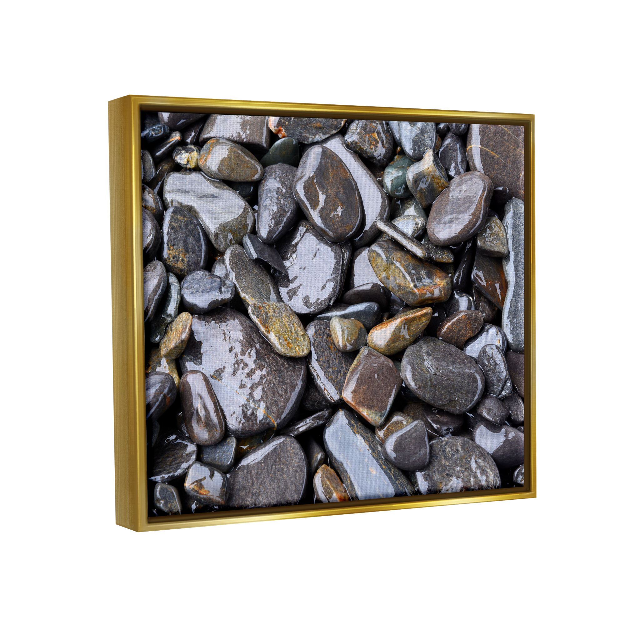 Stupell Coastal Beach Pebbles Rocks Landscape Photography Gold Floater Framed Art Print Wall Art