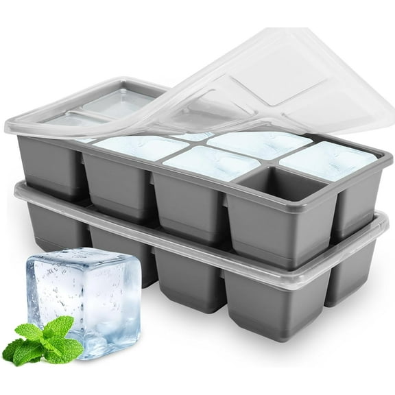 Ahot Large Ice Cube Trays, A house of tools 2 Pack Reusable Silicone Ice Cube Molds with Lid for Freezer, Easy Release 16 Big Square Ice Trays for Whisky Cocktails