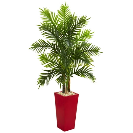 Nearly Natural 5.5’ Areca Palm Artificial Tree in Red Planter (Real Touch)