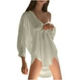 thumbnail image 4 of Womens Sleep Shirts Silky Button Down Nightgowns Short Sleeve Boyfriend Nightshirts Soft Pajamas Shirt Dress Sleepwear, Light Blue, S, 4 of 4