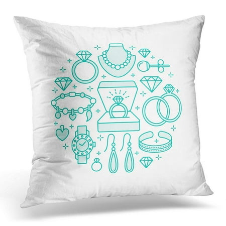 Jewels Ring Pillow - ECCOT Jewelry Diamond Accessories Line of Jewels Gold Watches Engagement Rings Gem Earrings Silver Necklaces Pillowcase Pillow Cover Cushion Case 16x16 inch