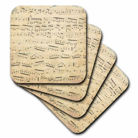 Bead Coaster 3dRose Grunge Musical notes - vintage sheet music - yellowed piano notation - pianist and musician gifts, Soft Coasters, set of 4 ()