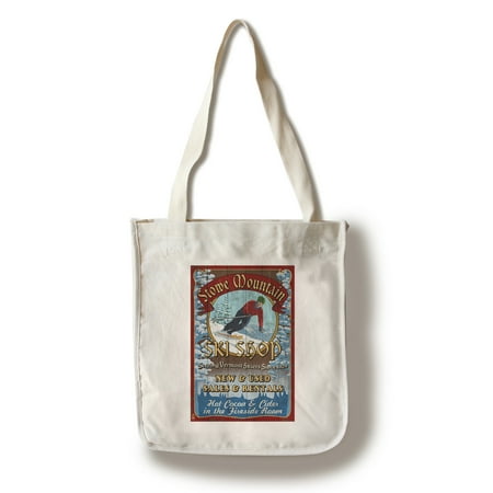 Ski Vermont Shop - Stowe Mountain, Vermont - Ski Shop Vintage Sign - Lantern Press Artwork (100% Cotton Tote Bag - Reusable)