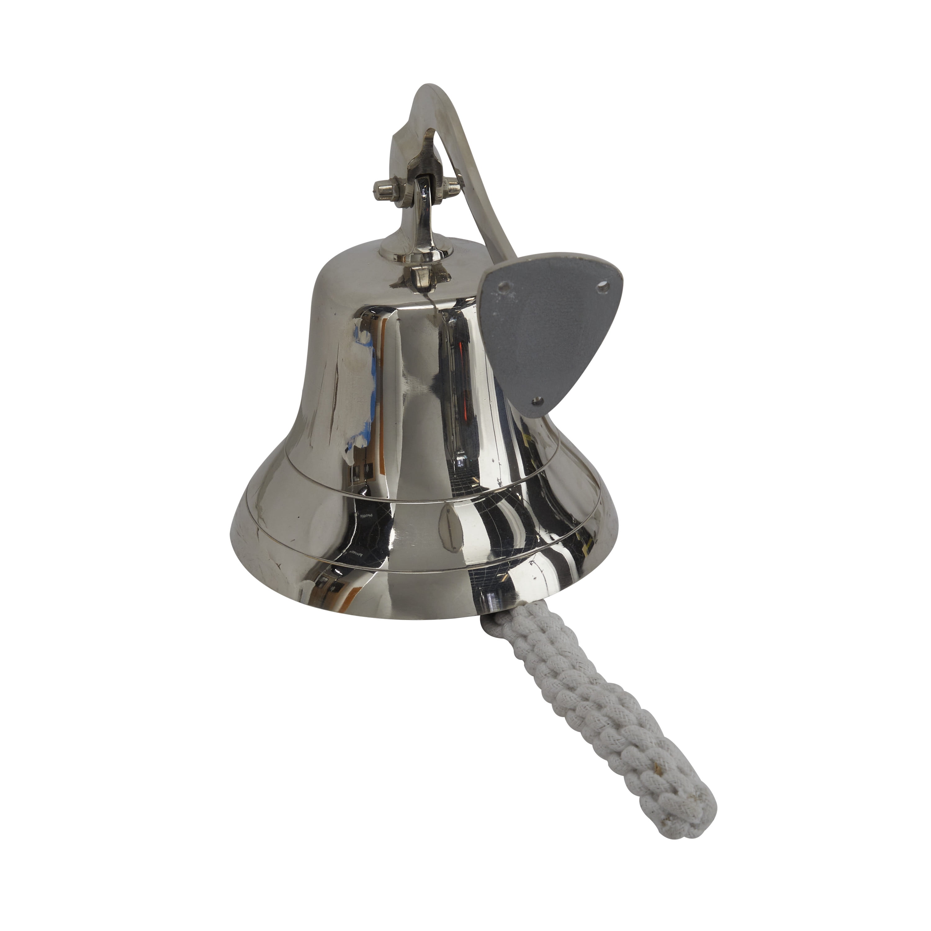 DecMode Silver Brass Bell Decorative Bell with Rope Detailing