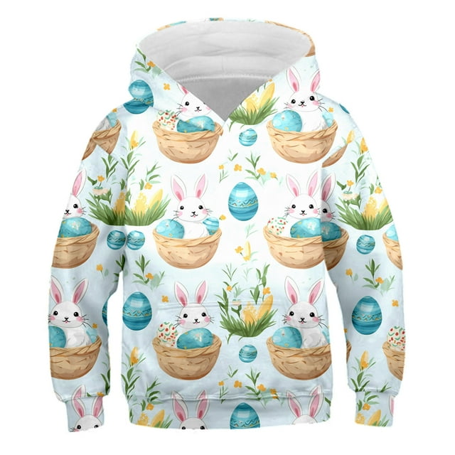 BXUIDJG Sweatshirts for Girls Toddler & Kids Hoodies Long Sleeve Cartoon Rabbit Printed Loose Pullover Comfort Fall With Pocket Hooded Sweatshirts Child Tops Winter Light Blue 3-4 T