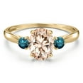 thumbnail image 3 of Gem Stone King 10K Yellow Gold Peach Morganite and Blue Diamond 3-Stone Ring for Women | 1.20 Cttw | Oval 8X6MM | Gemstone October Birthstone | Size 5, 3 of 6