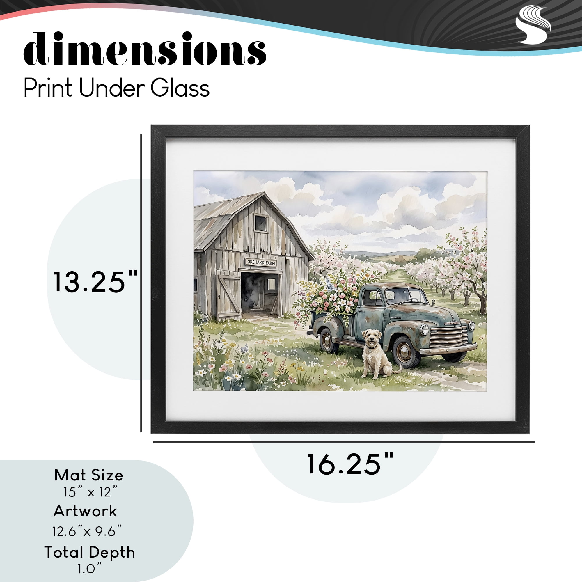 Stupell Industries Spring Orchard and Truck Black Framed Print Under Glass, design by Tabz Jones