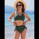 thumbnail image 5 of Conjunto de Bikini de Cintura Alta con Cordón Ajustable para Mujer, Traje de Baño Cruzado con Lazo en la Espalda. Verde Oscuro L, 5 of 9