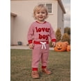 thumbnail image 5 of BemeyourBBs Newborn Baby Boy Valentines Day Outfit Lover Boy Long Sleeve Letter Embroidery Romper with Pants Set 2Pcs Spring Clothes, 5 of 9