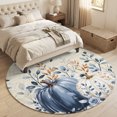 thumbnail image 4 of Small Round Rug 3Ft, Blue White Pumpkins Fall Non-Slip Washable Circle Rugs Carpet, Thanksgiving Eucalyptus Farmhouse Indoor Outdoor Rug Floor Mats Throw Runner for Bedroom Living Room Bathroom, 4 of 8