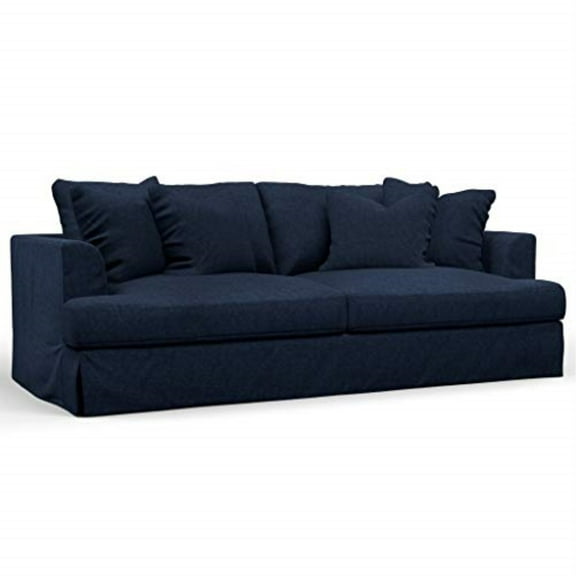 Sunset Trading Newport 94" Fabric Slipcovered Recessed Fin Arm Sofa in Navy