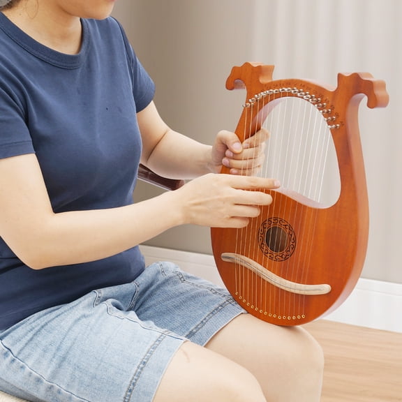 Vintage 16 Strings Lyre Harp Set Mahogany Body String Instrument for Beginners