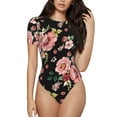 thumbnail image 2 of Uemuo Rose Flowers Pattern Women's One Piece Short Sleeve Swimsuit Rash Guard Surfing Modest Quick-drying Swimsuit Beach Essentials-X-Large, 2 of 9