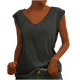 thumbnail image 2 of Femmes Tops Mode Solide Couleur Cap Manches V Cou Décontracté en Vrac Manches Courtes T-Shirt Top Armée Vert L, 2 of 5