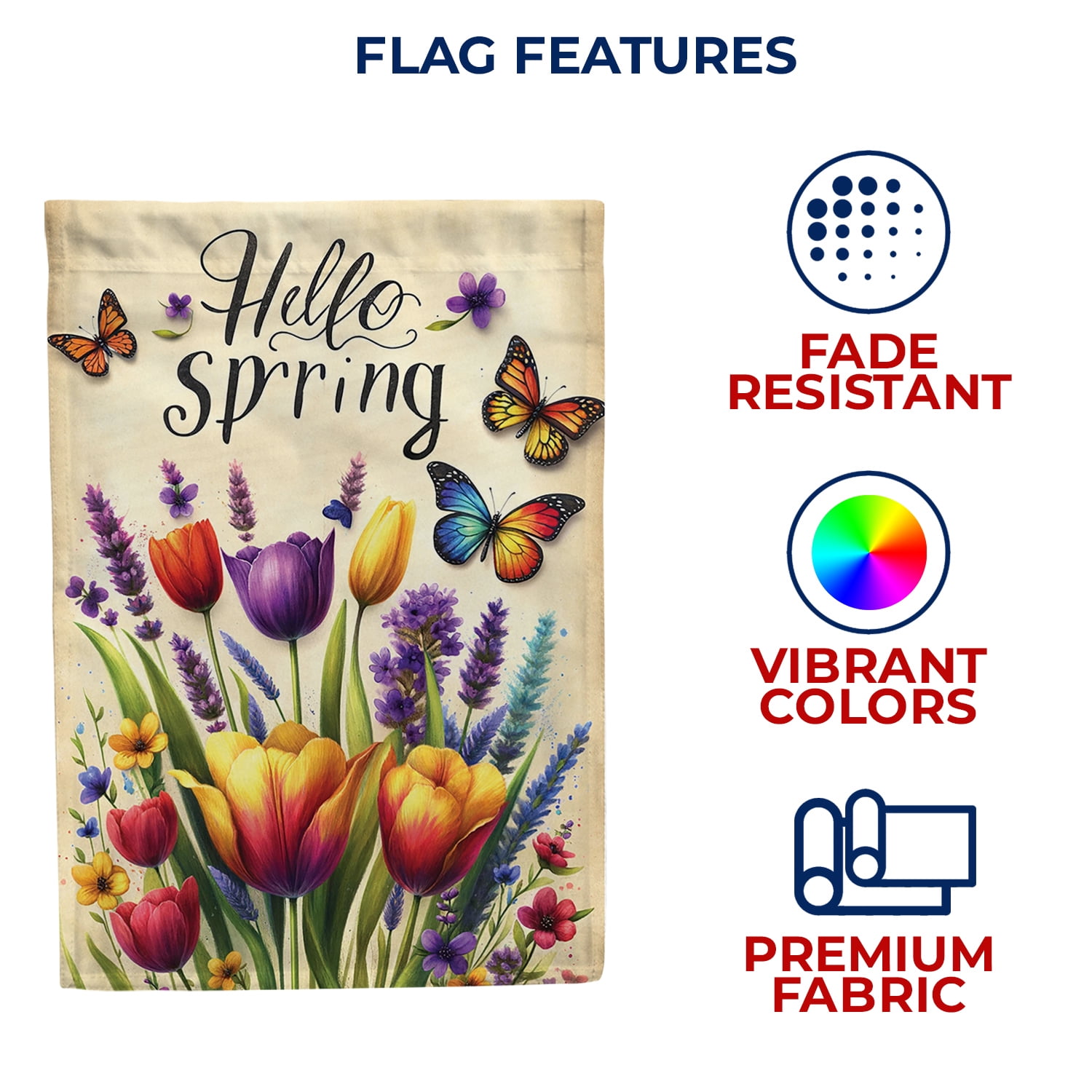 America Forever Hello Spring House Flag, 28 x 40 inch Double Sided, Spring Tulip Butterfly Flag, Colorful Spring Flower Decor, Hello Spring Yard Flag