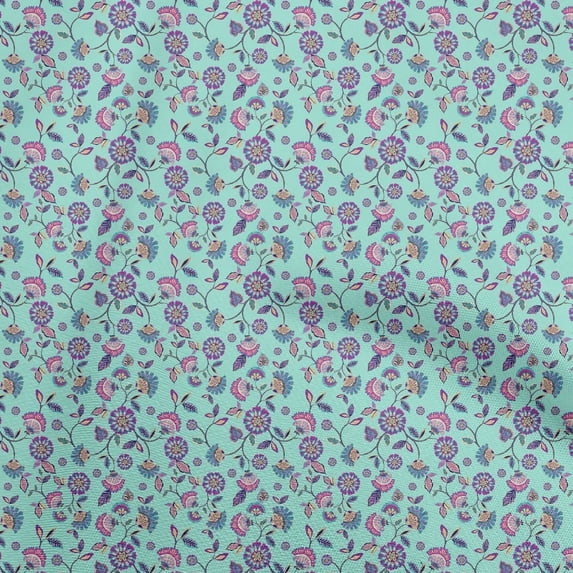 oneOone Viscose Chiffon Aqua Blue Fabric Asian Suzani Fabric For Sewing Printed Craft Fabric By The Yard 42 Inch Wide
