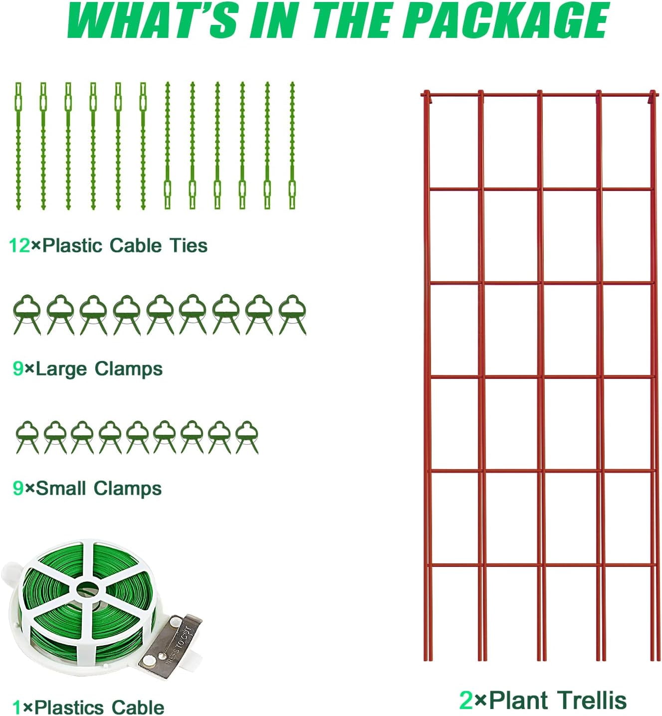 Cucumber Trellis, 2 Pack Foldable A Frame Trellis for Raised Bed Climbing Plants, Vegetables, Includes Plant Support Clips, Twist Ties, Plastic Ties- Made from PVC-Coated Steel