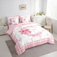 thumbnail image 3 of Feelyou Teens Ribbon Monogrammed Bedding Comforter Set 7-Piece, Pink Initial Letter C King Bedding Sets, Cartoon Cute Plaid Reversible Bed Sheets, Microfiber Bedroom Decor, 3 of 7