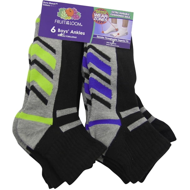 Fruit of the Loom Boys Core 6 Pack Ankle Socks, 9-2.5, Black - Walmart.ca