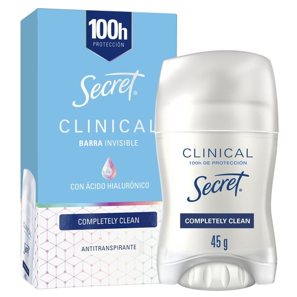 Desodorante Mujer Clinical con Ácido Hialurónico Secret, Barra Invisible, Completely Clean, 45 gr