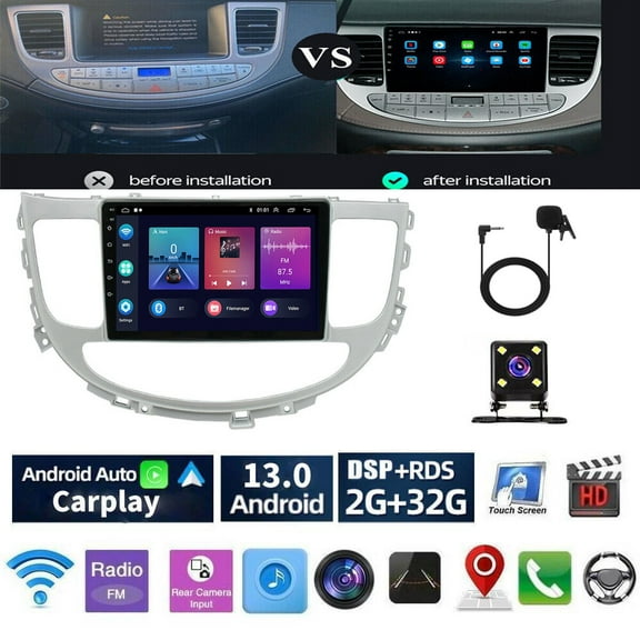 Android 13 Car Radio Stereo for Hyundai Genesis Sedan 2009-2014, 9" Car Multifunctional Player Support Carplay Android Auto GPS Navigation WIFI Bluetooth Rear Camera 2GB RAM 32GB ROM, Black