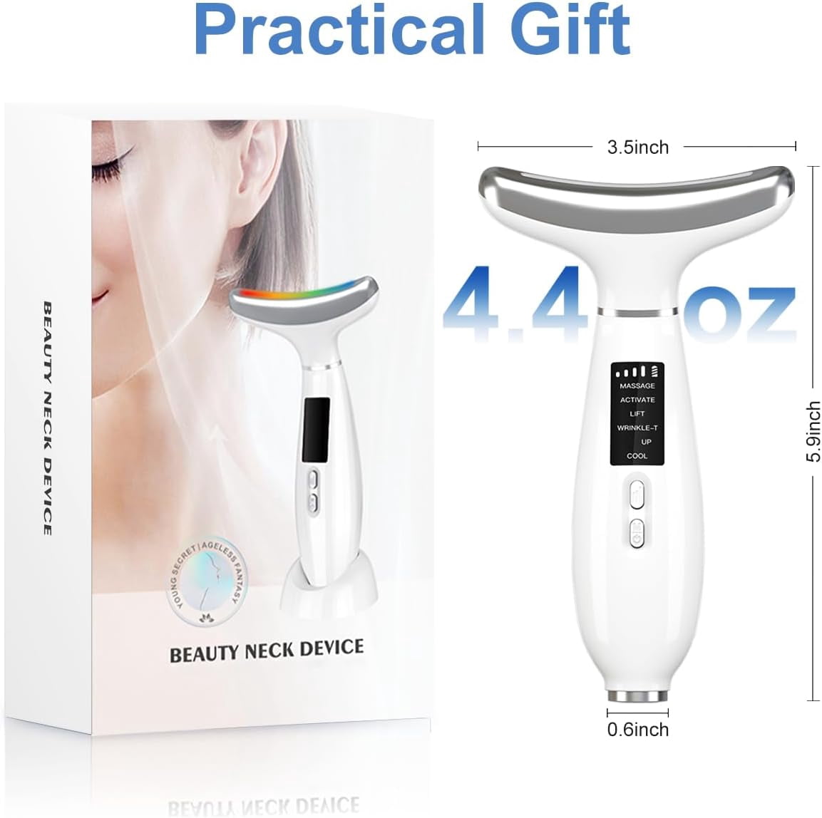 Red-Light Therapy for Face and Neck, Anti-Aging Massager with 4 Color LED, Vibration and Thermal Functions - White ( Dog House)