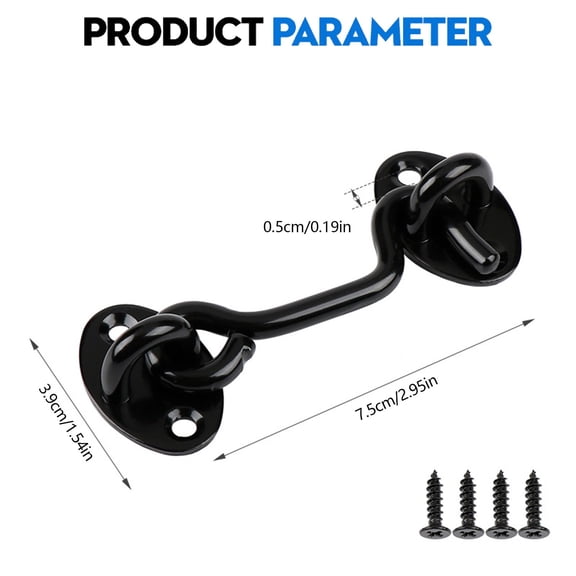 Barn Door Lock, Gate Latch, Hook and Eye Latch, Heavy Duty Screen Latch, Sliding Door Lock, Black Door Hardware, Gate Lock with Screws for Bedroom, Outdoor, Cabinet, Bathroom