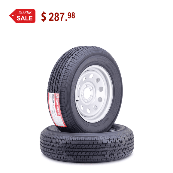 FREE COUNTRY Trailer Tire Wheel Assembly ST205/75R15 10-Ply E 110M Heavy Duty 2400lbs w/ 5 Lug on 5" PCD Silver Mod Rim ,SET 2