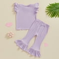 thumbnail image 3 of Bagilaanoe 2pcs Toddler Baby Girl Pants Set Fly Sleeve Ribbed Tops + Flare Trousers 6M 12M 18M 24M 3T 4T Kids Casual Clothes, 3 of 8