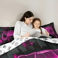 thumbnail image 5 of jejeloiu Cartoon Gamepard Full Size Comforter Sets,Geometric Checkered Pattern Bedding Comforter Set,Pink Black Bedding Sets For Boys Kids,Luxury Bedroom Decor Reversible,3pcs, 5 of 8