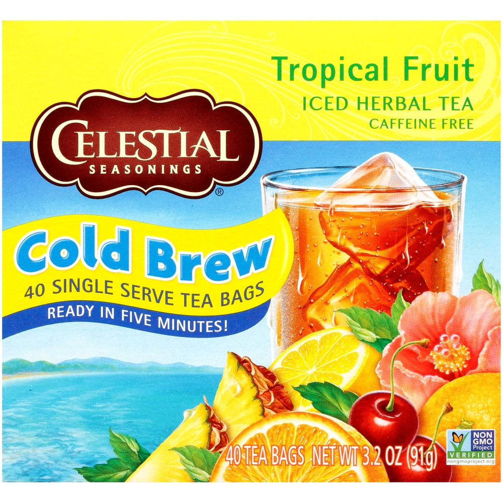 Celestial Seasonings Cold Brew Tropical Fruit Herbal Iced Tea Bags, 40