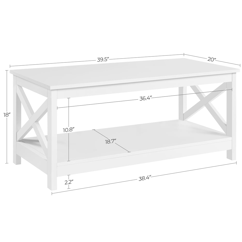 Topeakmart 2-Tier X-Design Coffee Table Accent Table with Storage Shelf White