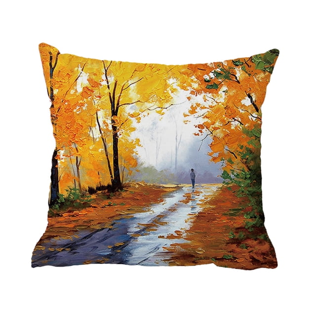 Funda de almohada con estilo, funda de almohada para sofá con paisaje de bosque otoñal