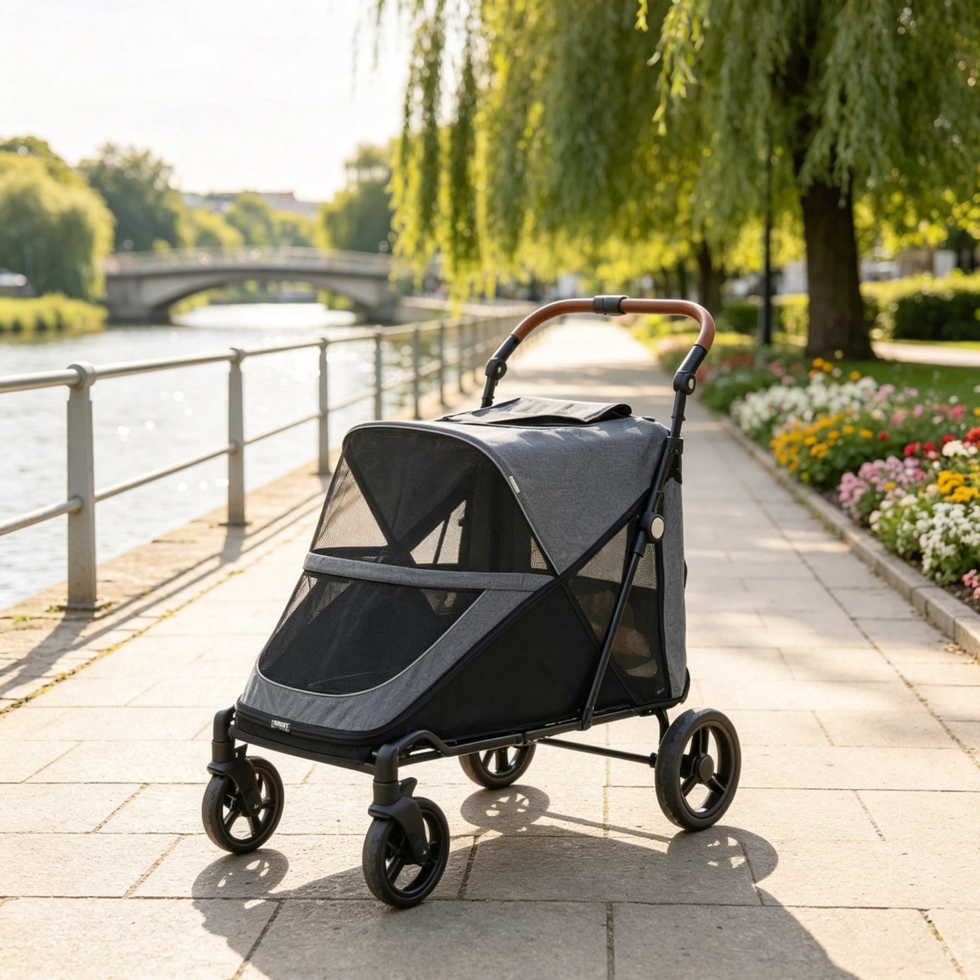 Heavy Duty Dog Stroller, Up to 66 LBS, All-Terrain Suspension for Backyard & Park Use, Gray