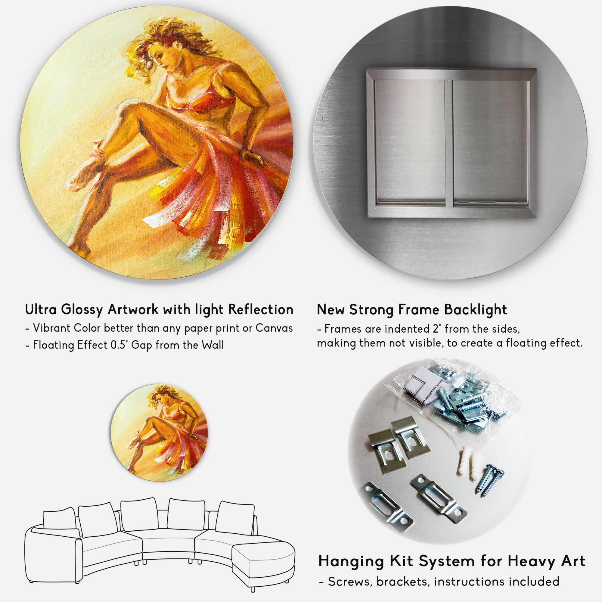 Designart 'Warm Coloured Flamenco Woman Dancer' Modern Circle Metal Wall Art 36x36 - Disc of 36