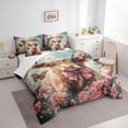 thumbnail image 2 of jejeloiu Highland Cattle Pink Flower 7 Pieces Bedding Comforter Set For Kids,Colorful Butterfly Farm Animal Print Full Bedding Set For Girls,Reversible, 2 of 7