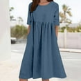 thumbnail image 2 of HXWCHs Robe Évasée pour Femme en Mélange de Lin, Robe Décontractée à Manches Courtes avec Poches Latérales Bleu Ciel TTTG, 2 of 5