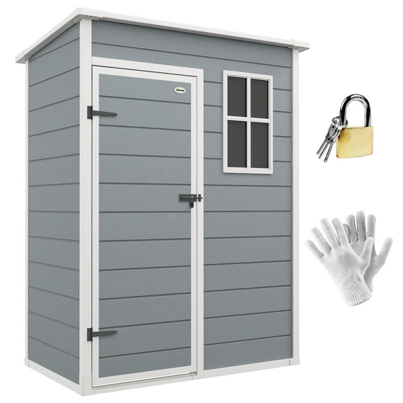 Outsunny 5 x 3FT Outdoor Storage Garden Shed with Lockable Door, Grey