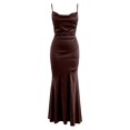 thumbnail image 5 of Elegant Satin Neck Strappy Backless Midi Dress for Everyday Casual Occasions with Adjustable Waist and Sophisticated, Brown, XS, 5 of 5