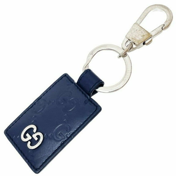 Pre-Owned Gucci Keychain Signature Leather Keyring Calf Navy 478136 GUCCI GG... (Fair)
